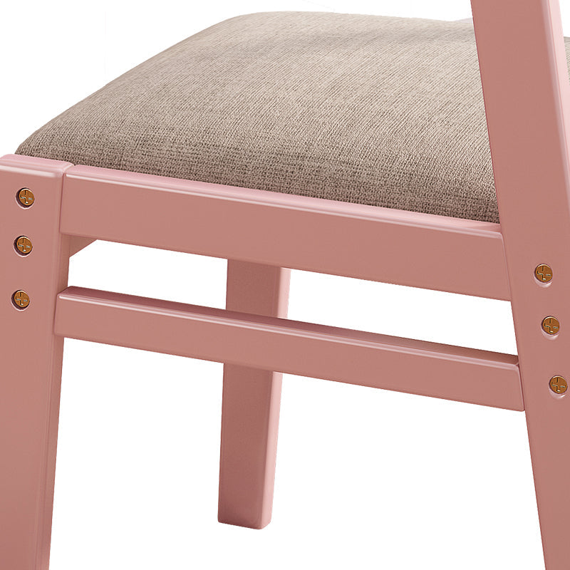 Height-Adjustable Solid Wood Z-Shape Dining/Study Chair - Pink Cotton-Linen - US Writing Desk