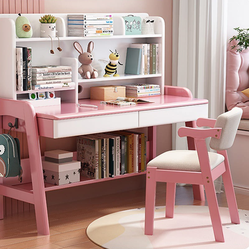 Solid Wood Z-Shape Dining Chair with Cotton & Linen Upholstery - Pink - US Writing Desk