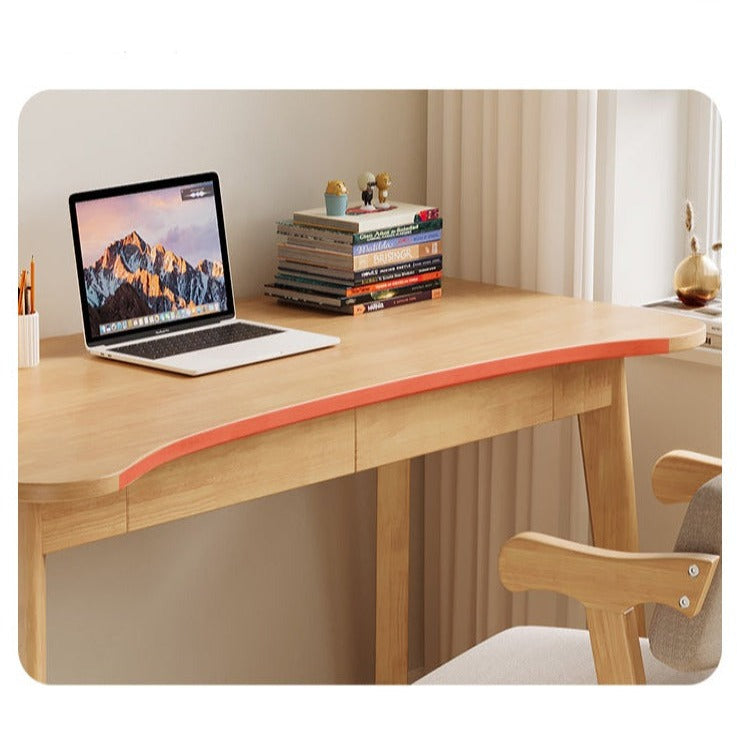 Natural Solid Rubberwood Writing Desk with Drawers – Curved Edge, 31.5”/39.4” - US Writing Desk