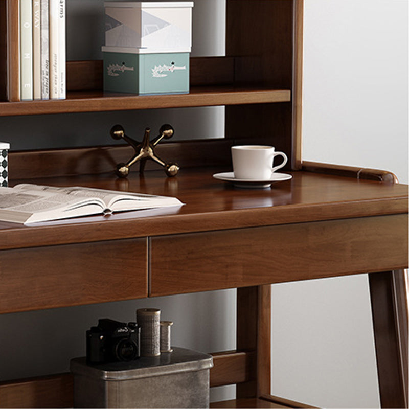 Walnut Solid Wood Writing Desk with Bookcase and Drawers - US Writing Desk