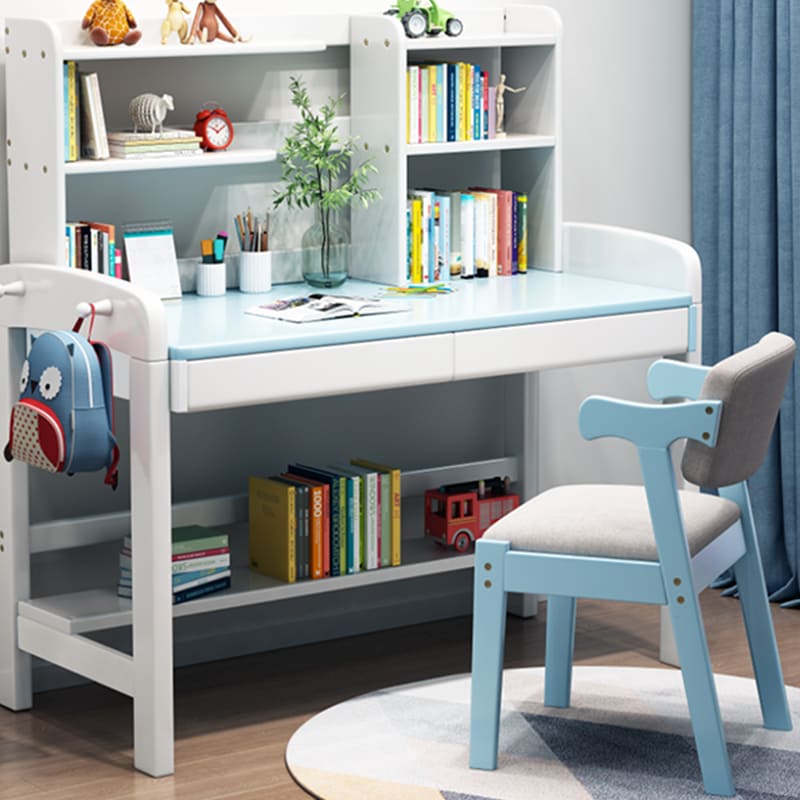 Solid Wood Z-Shape Dining Chair with Cotton & Linen Upholstery - Blue - US Writing Desk