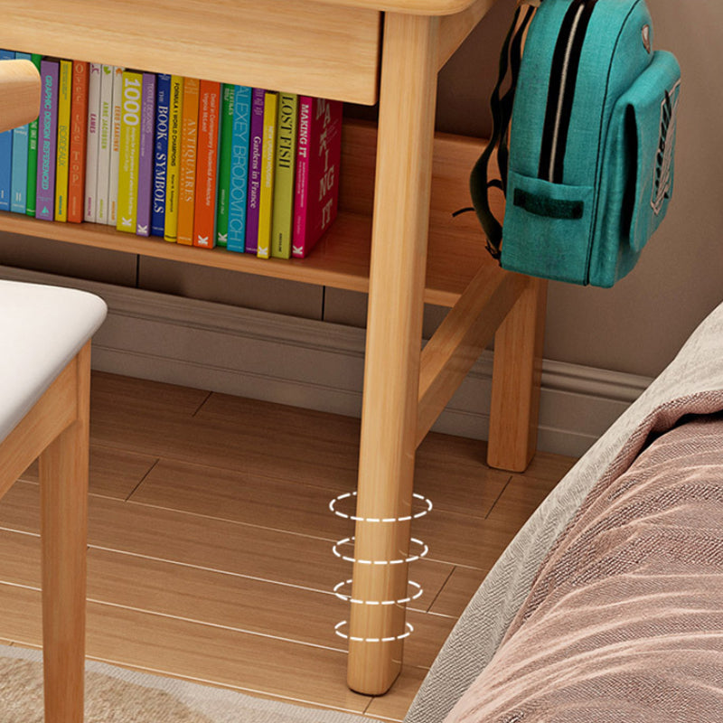 Ivan — Solid Wood Writing Desk with Shelves & Drawers (Natural Rubberwood)