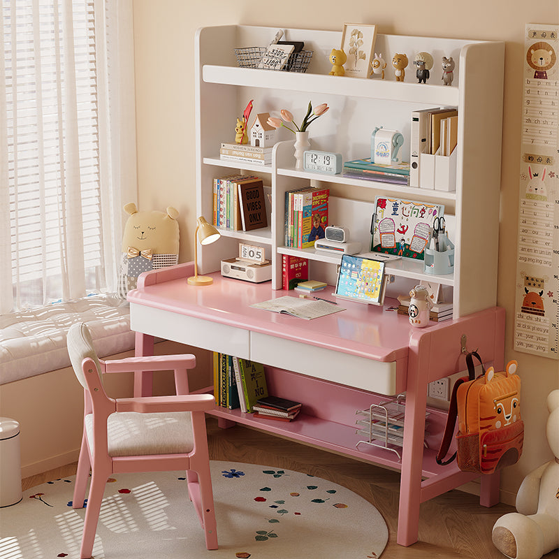 Miles — Writing Desk with Bookshelf & Multi-Zone Storage (Solid Rubberwood)