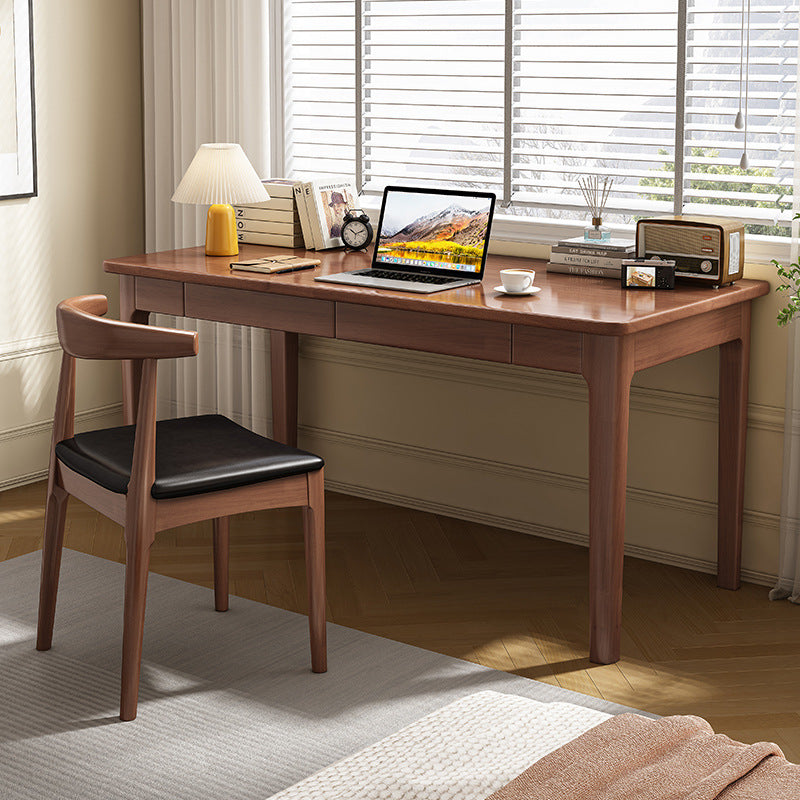Walnut-Finish Solid Wood Dining Chair with Black PU Cushion - US Writing Desk