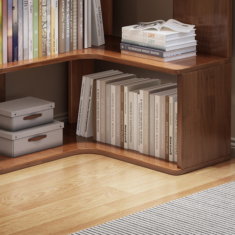 Quinn — Corner Bookcase & Display Shelf with 4 Tiers (Solid Rubberwood, Natural)
