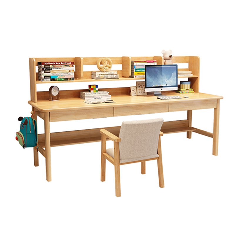 Solid Wood Writing Desk with Book Shelves and Drawers - Natural - US Writing Desk