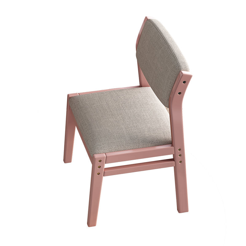 Height-Adjustable Solid Wood Z-Shape Dining/Study Chair - Pink Cotton-Linen - US Writing Desk