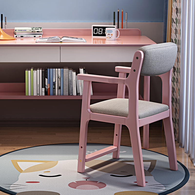 Pink Solid Wood Study Chair with Fabric Cushion - US Writing Desk