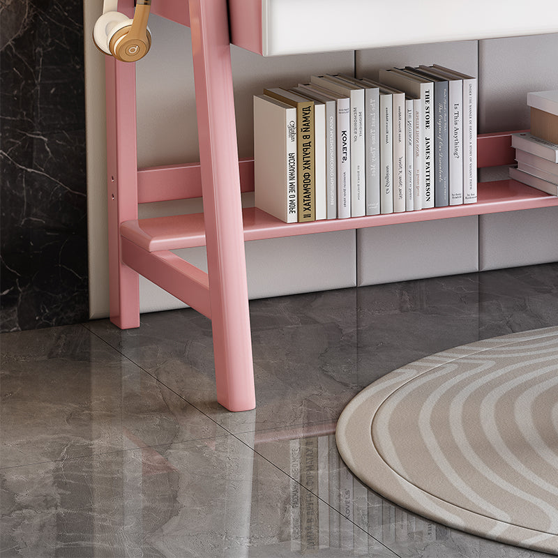 Pink  Solid Wood Writing Desk with Shelf and Drawers - Rubberwood Home Office Desk - US Writing Desk