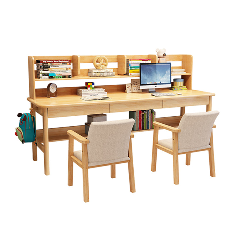 Solid Wood Writing Desk with Book Shelves and Drawers - Natural - US Writing Desk