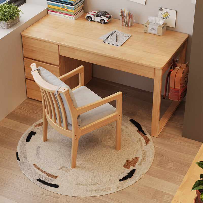 Levi — Solid Wood Writing Desk with 3-Drawer Side Cabinet (Natural Rubberwood)