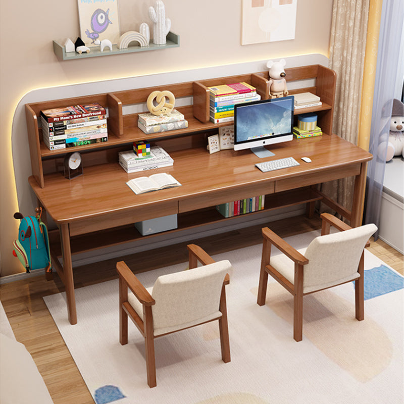 Solid Wood Writing Desk with Book Shelves and Drawers - Walnut - US Writing Desk