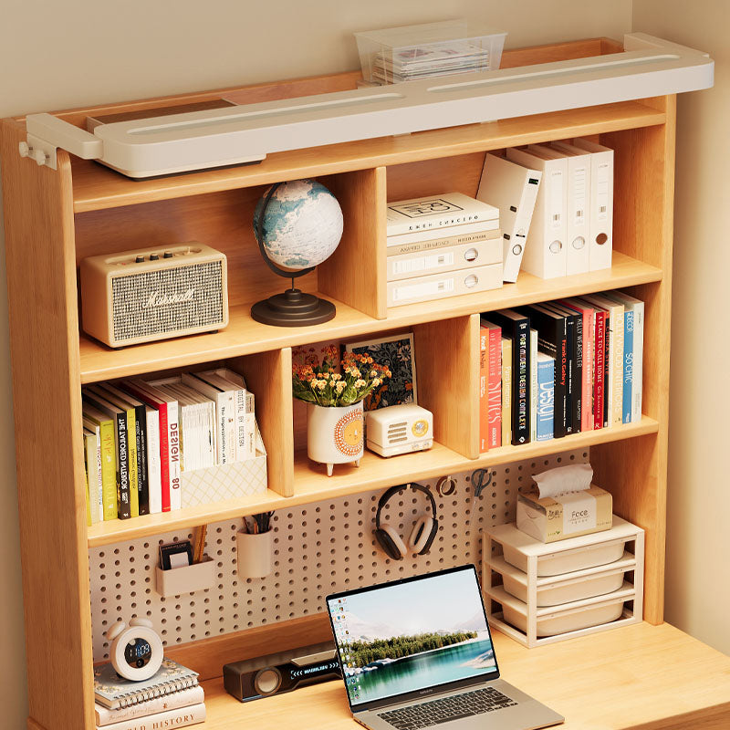 Adler — Solid Wood Study Desk with Bookshelf, Drawers & LED Light (Rubberwood)