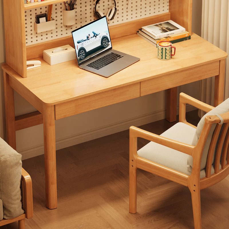 Dean — Solid Wood Study Desk with LED Light, Bookshelf & Drawers (Rubberwood, 120cm)