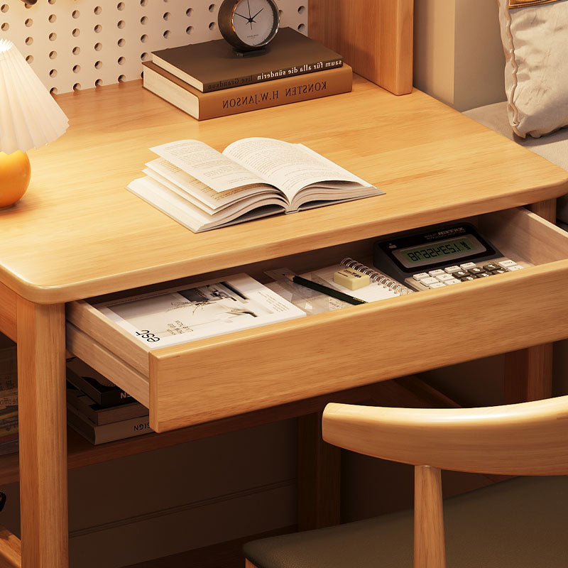 Bryce — Solid Wood Study Desk with Shelf, Drawers & Bookcase (Rubberwood)