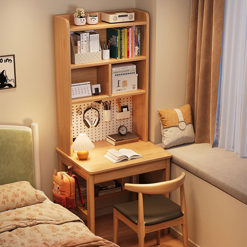 Bryce — Solid Wood Study Desk with Shelf, Drawers & Bookcase (Rubberwood)