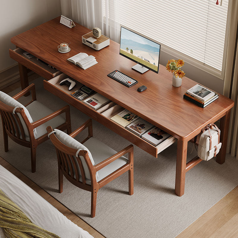 Walnut Solid Wood Writing Desk with Drawers – Classic Study Table 63”/71” - US Writing Desk