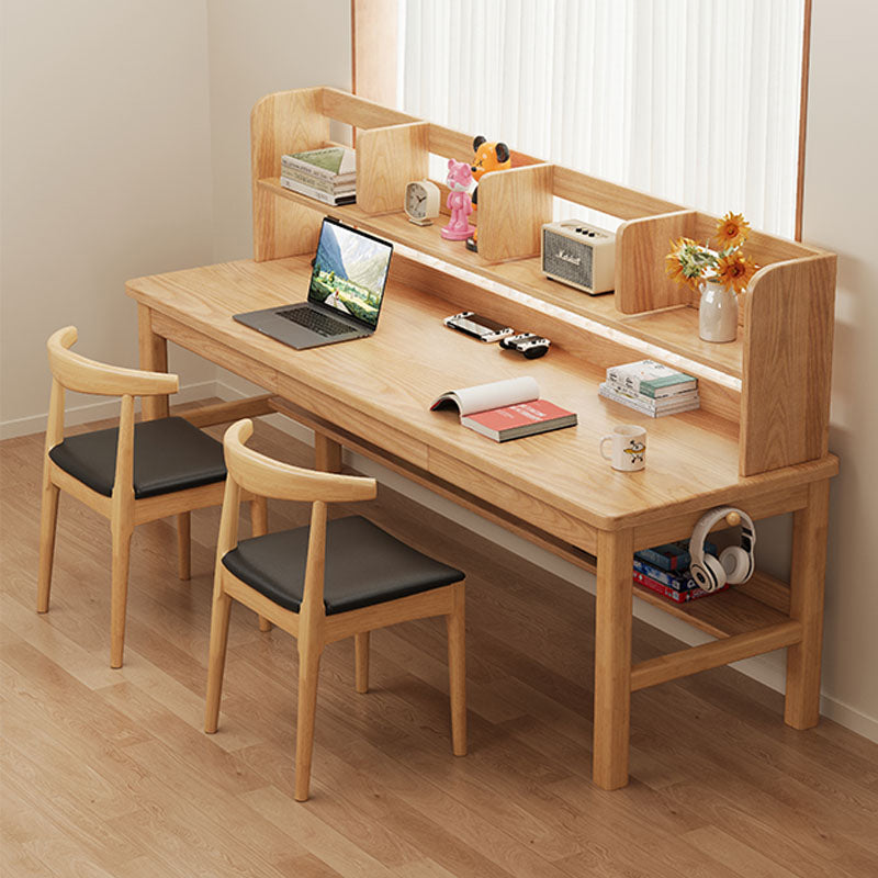 Ellis — Solid Wood Writing Desk with Shelves & Drawers (Ash Veneer, 160/180cm)