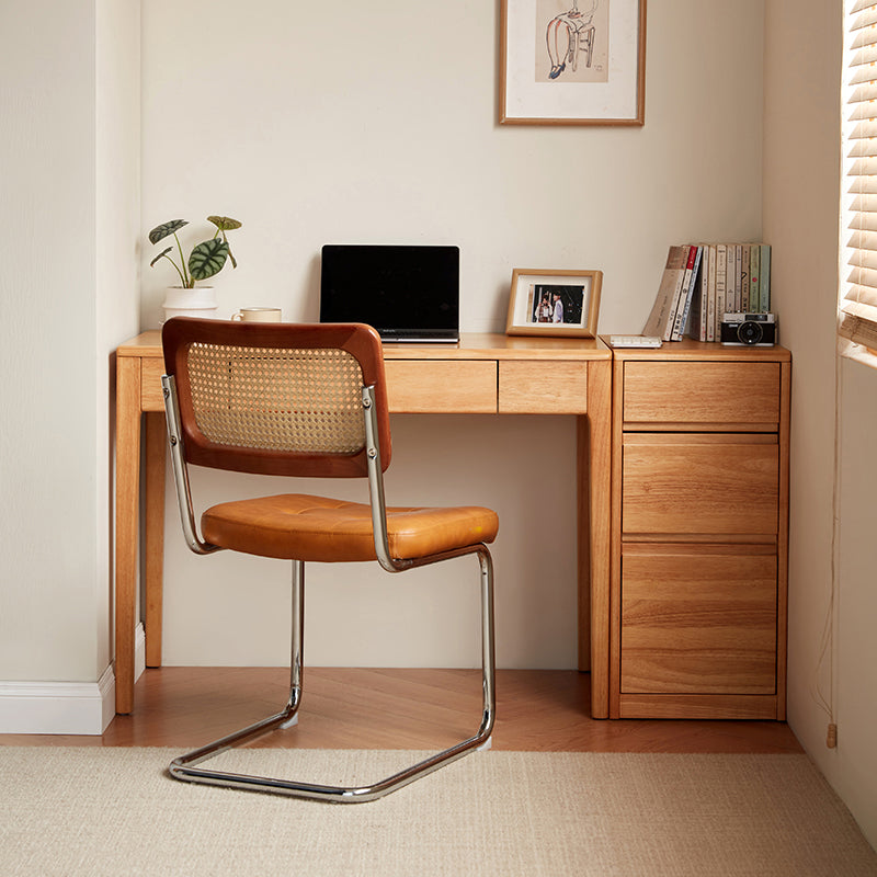 Hugo — Solid Wood Study Desk with Cabinet & Chair | Rubberwood Writing Desk (Natural)