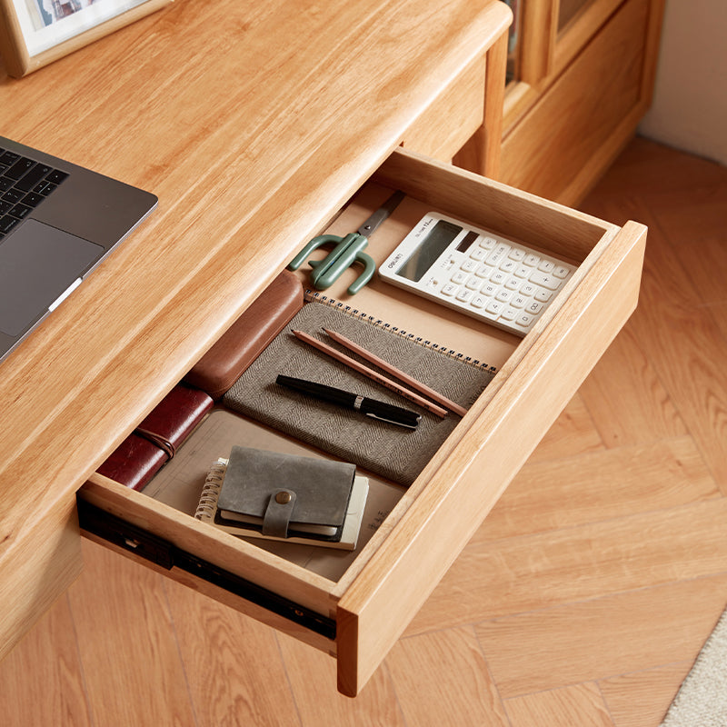 Hugo — Solid Wood Study Desk with Cabinet & Chair | Rubberwood Writing Desk (Natural)
