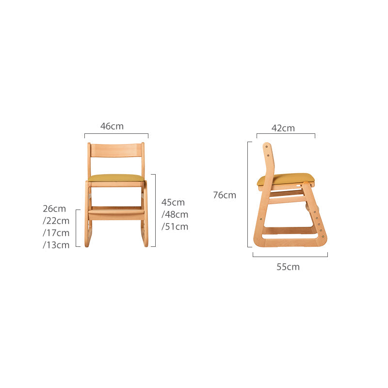 Armless Beech Wood Study Chair with Upholstered Seat Cushion - US Writing Desk