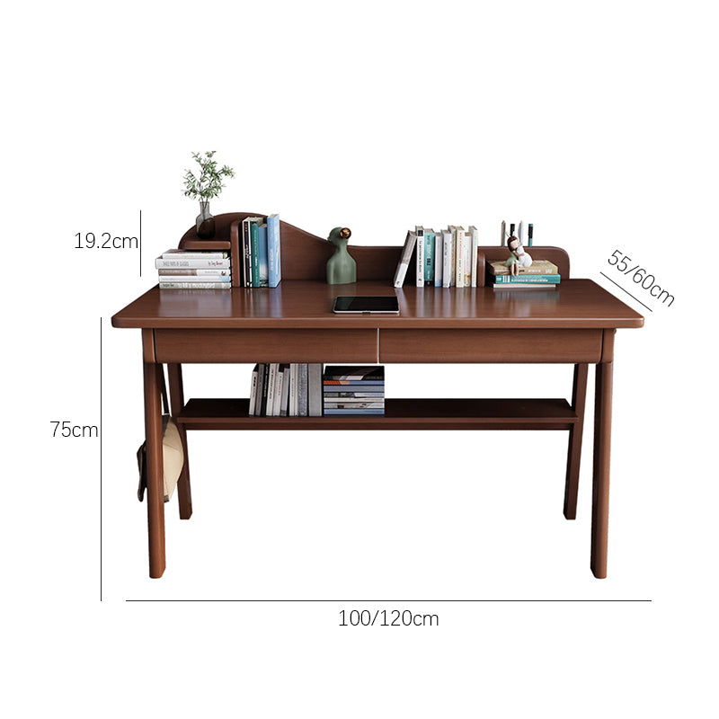 Solid Wood Writing Desk with Mini Shelf and Drawers - Walnut - US Writing Desk