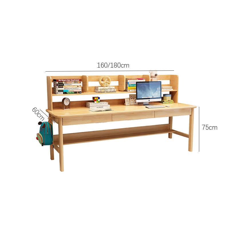Solid Wood Writing Desk with Book Shelves and Drawers - Natural - US Writing Desk