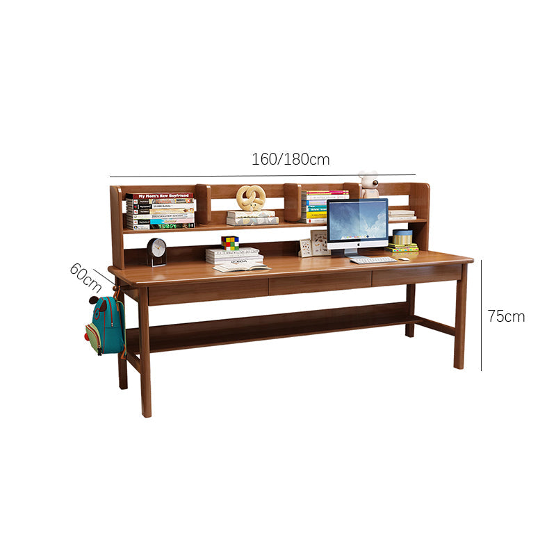 Solid Wood Writing Desk with Book Shelves and Drawers - Walnut - US Writing Desk