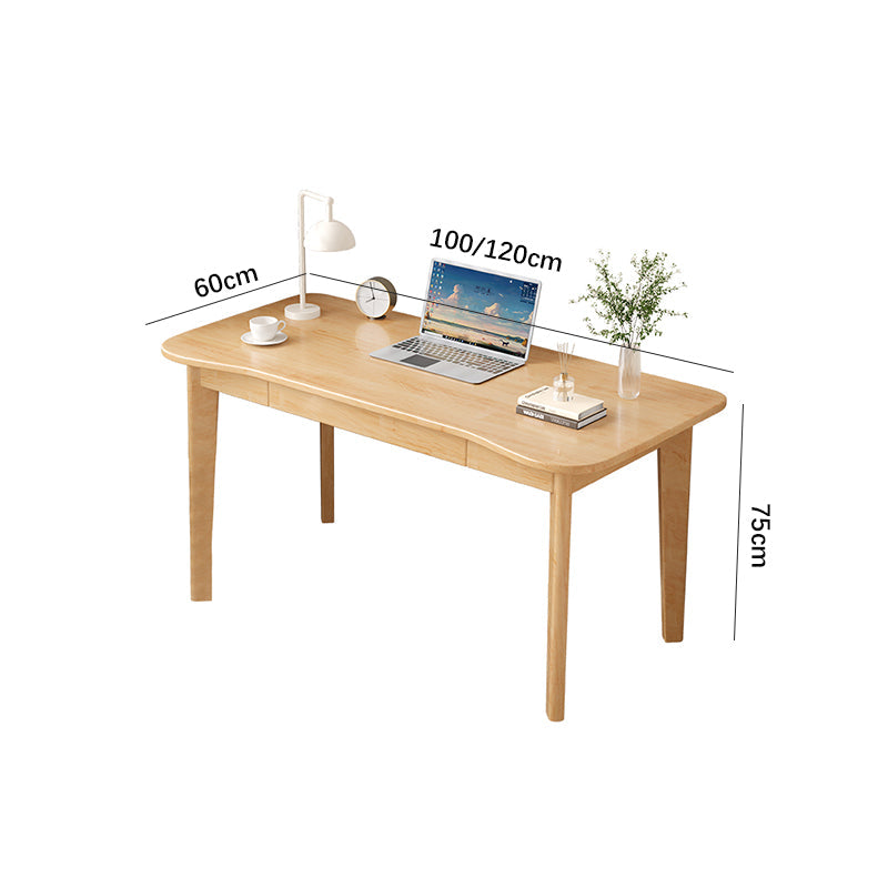 Natural Solid Rubberwood Writing Desk with Drawers – Curved Edge, 31.5”/39.4” - US Writing Desk