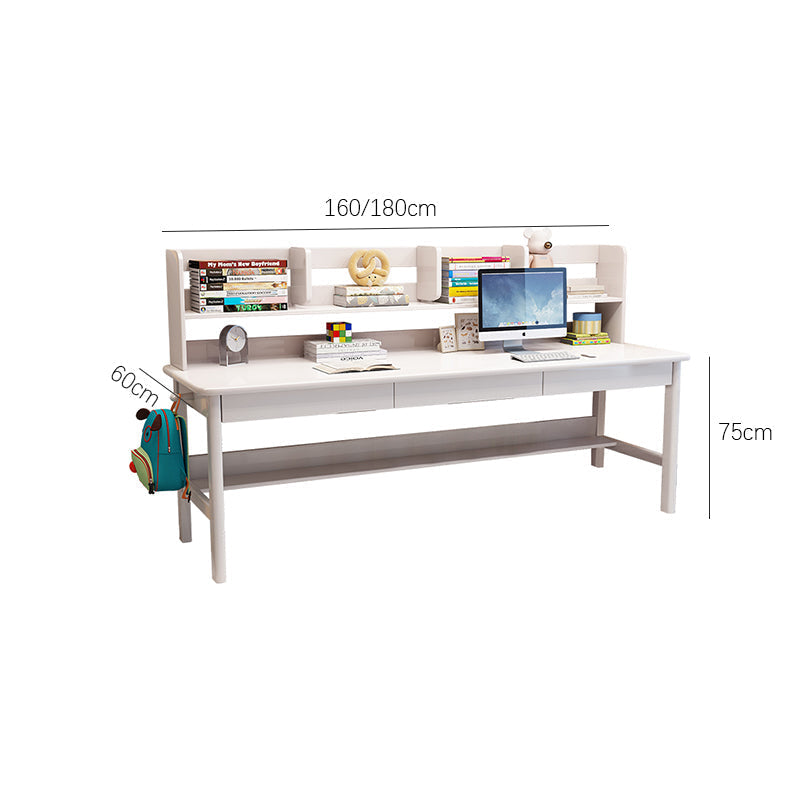 Solid Wood Writing Desk with Book Shelves and Drawers - White - US Writing Desk