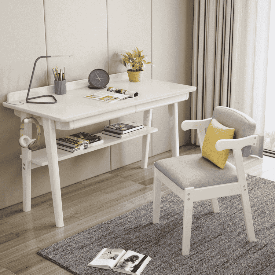 Solid Wood Z-Shape Dining Chair with Cotton & Linen Upholstery - White - US Writing Desk