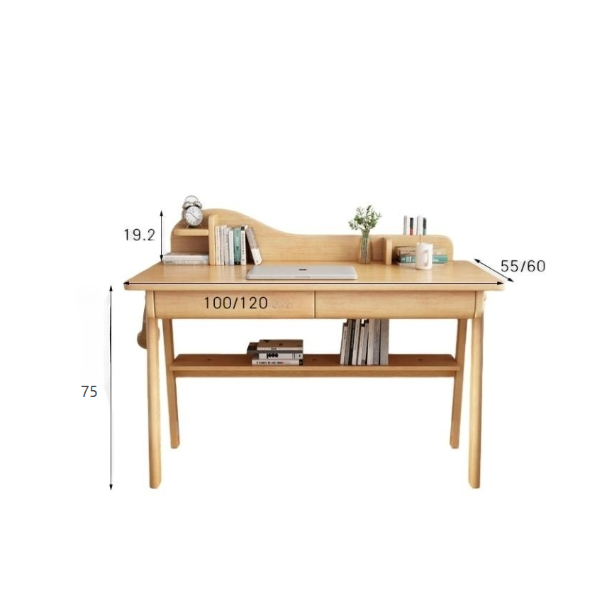 Solid Wood Writing Desk with Mini Shelf and Drawers - Natural - US Writing Desk