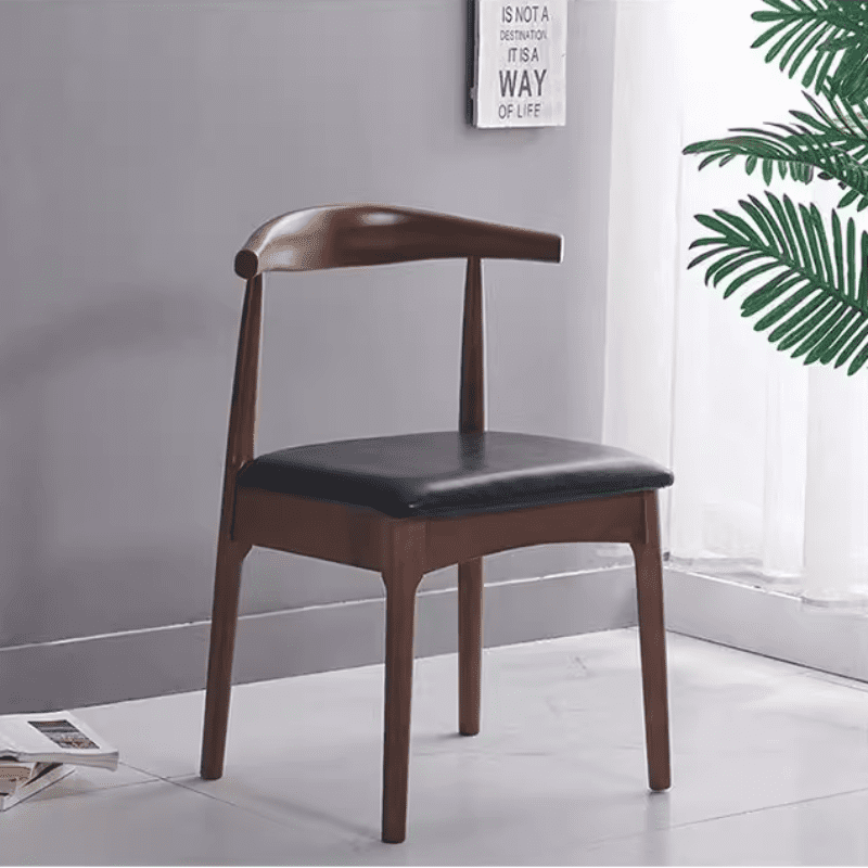 Walnut-Finish Solid Wood Dining Chair with Black PU Cushion - US Writing Desk