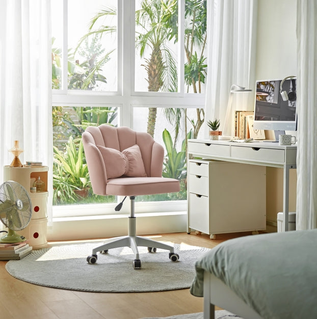 Pink Velvet Adjustable Height Swivel Office Chair with Wheels - US Writing Desk