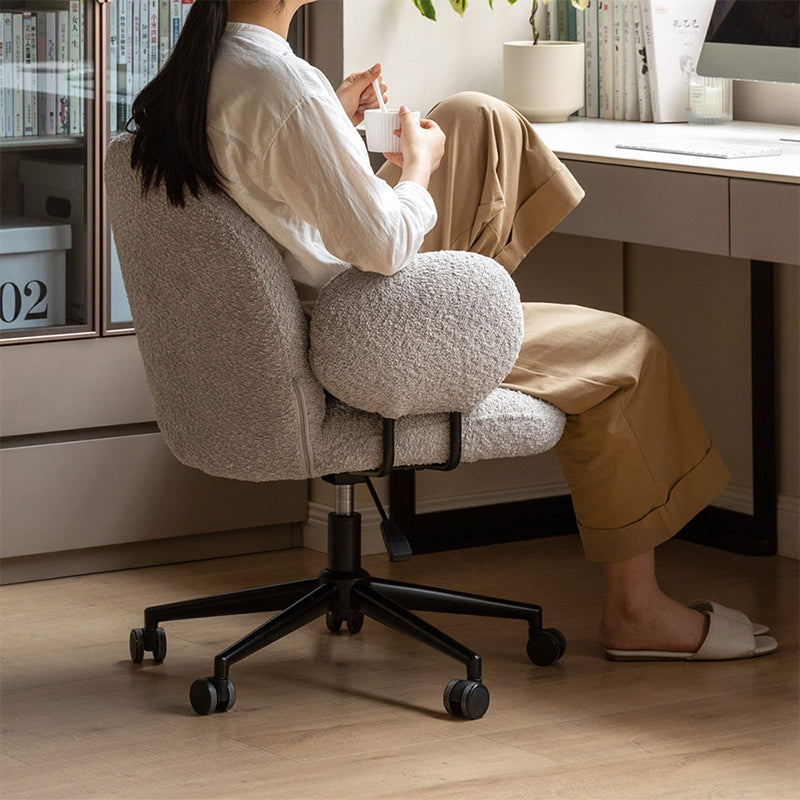 Faux Shearling Adjustable Height Computer Chair with Iron Base - US Writing Desk