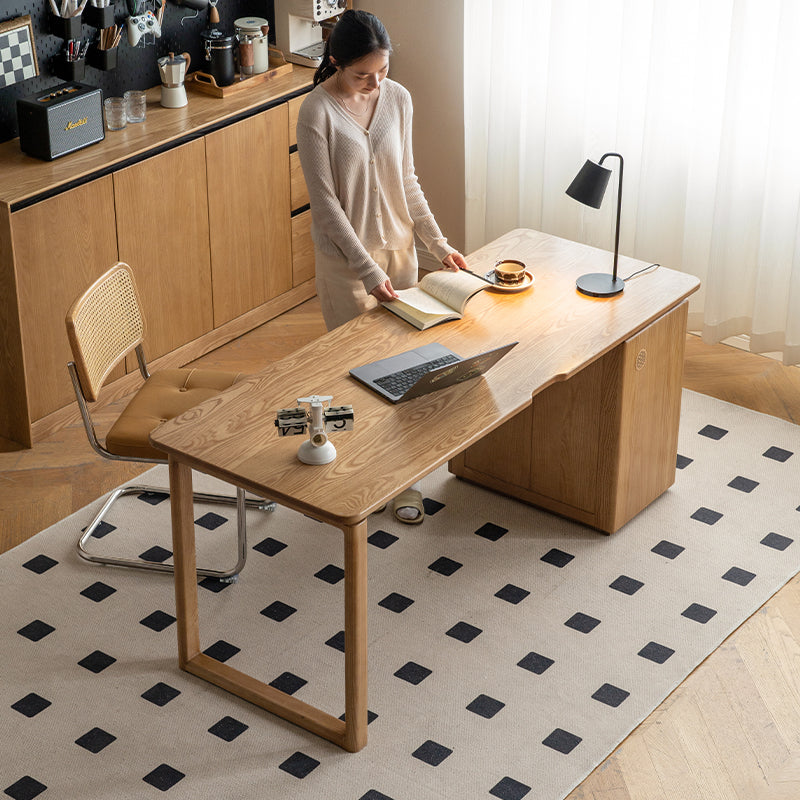 Caleb — Solid Ash Wood Writing Desk with Movable Side Cabinet (Natural / Walnut)