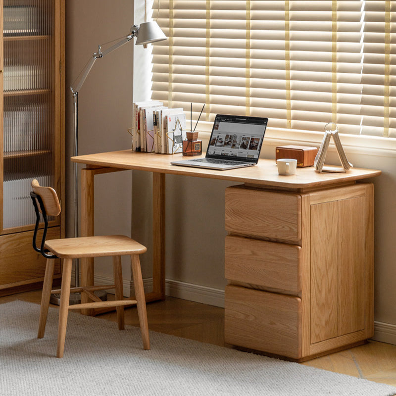 Nash — Solid Oak Writing Desk with Drawer Cabinet & Hidden Handle (Natural/Walnut)