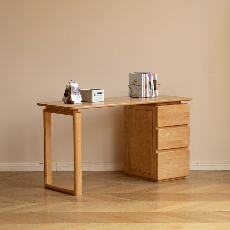 Nash — Solid Oak Writing Desk with Drawer Cabinet & Hidden Handle (Natural/Walnut)