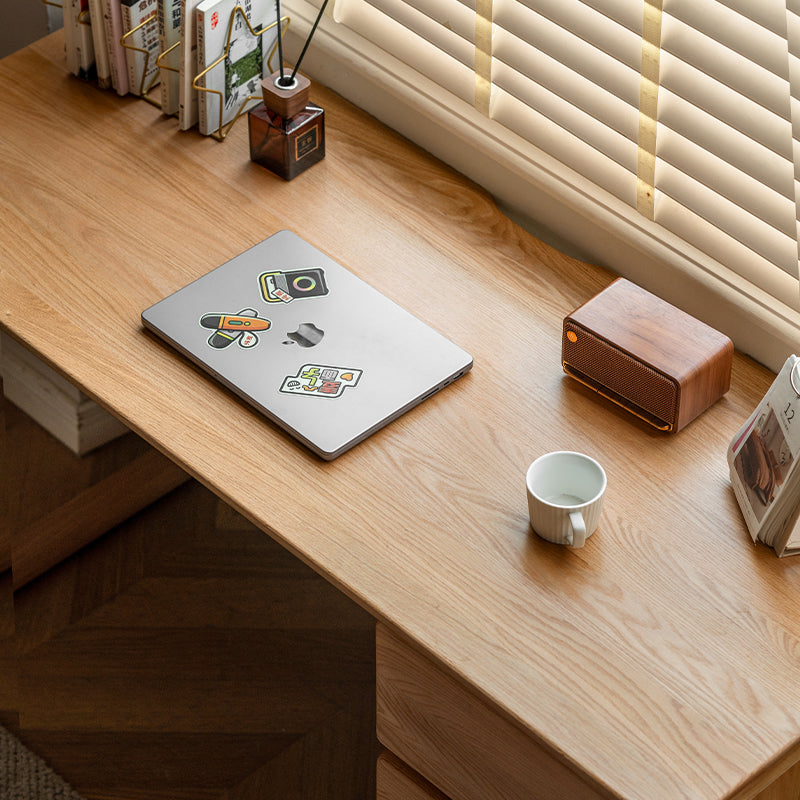 Nash — Solid Oak Writing Desk with Drawer Cabinet & Hidden Handle (Natural/Walnut)
