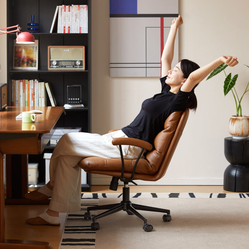 Genuine Leather Adjustable-Height Office Chair - US Writing Desk