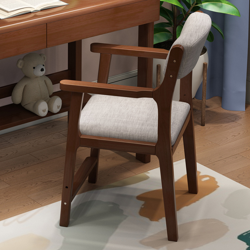 Solid Wood Armchair with Cotton-Linen Upholstery - Walnut - US Writing Desk