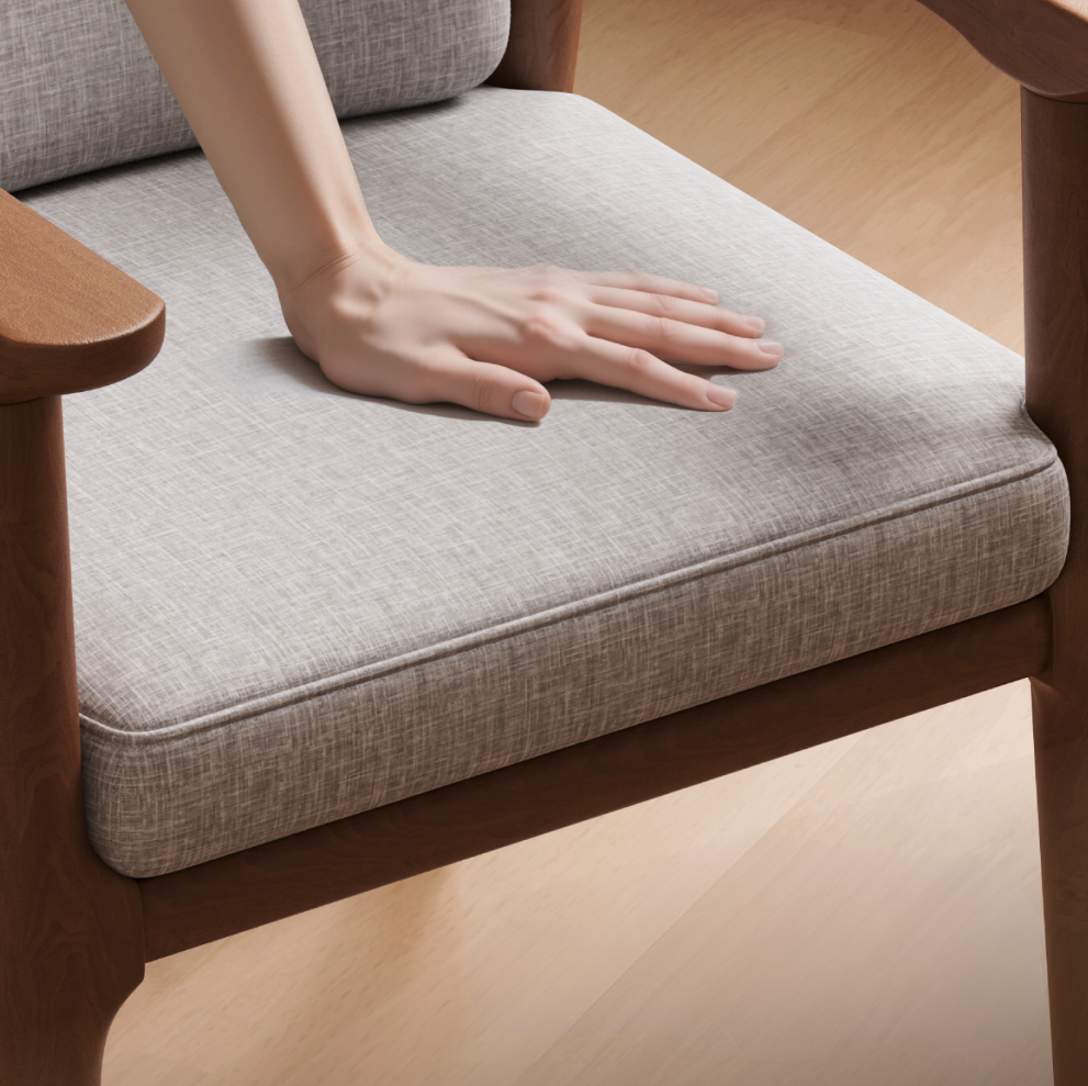 Solid Wood Armchair with Cotton-Linen Upholstery - Walnut