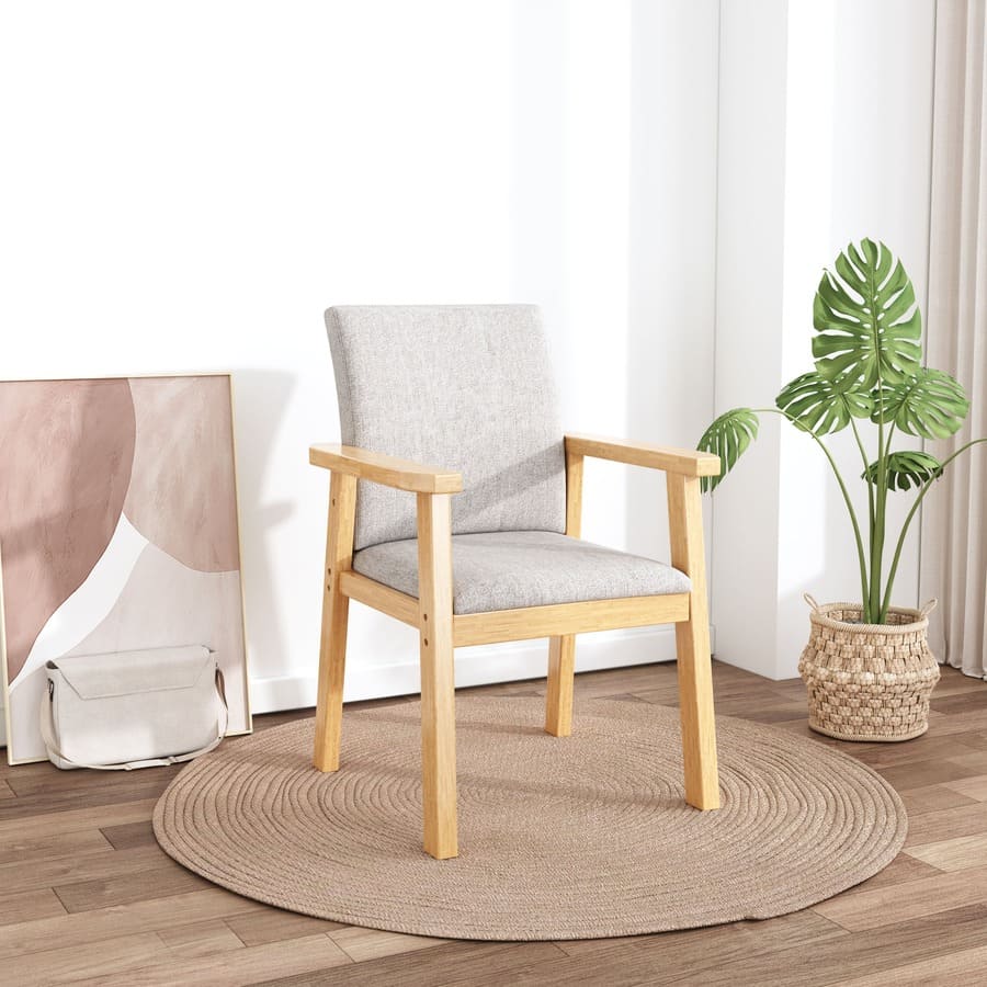 Pier Solid Wood Dining Chair with Cotton & Linen Upholstery - Natural Wood - US Writing Desk